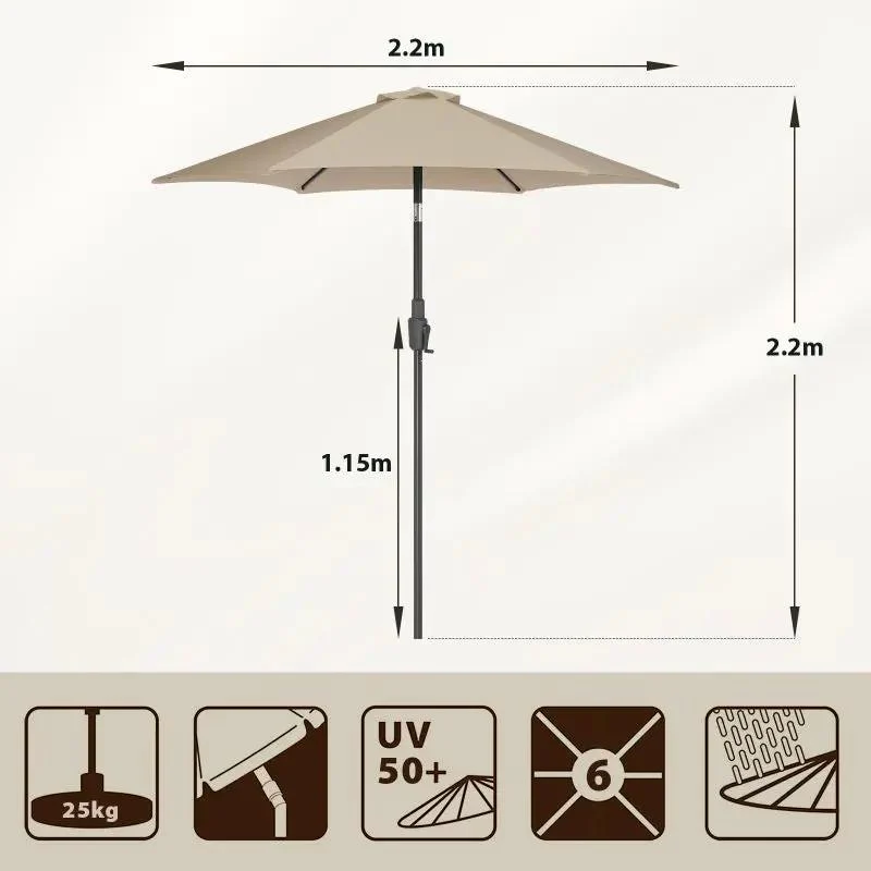 Sekey 220 cm Sonnenschirm mit Kurbel und Auto Kippen, Sonnenschutz UV50+