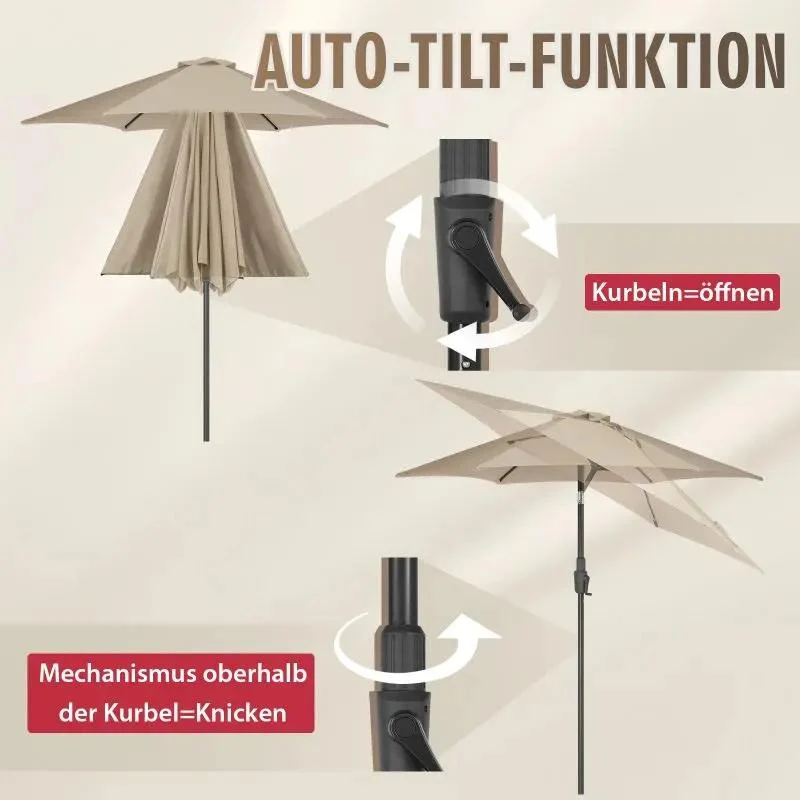 Sekey 220 cm Sonnenschirm mit Kurbel und Auto Kippen, Sonnenschutz UV50+