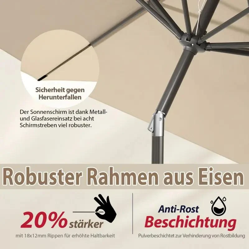Sekey 220 cm Sonnenschirm mit Kurbel und Auto Kippen, Sonnenschutz UV50+