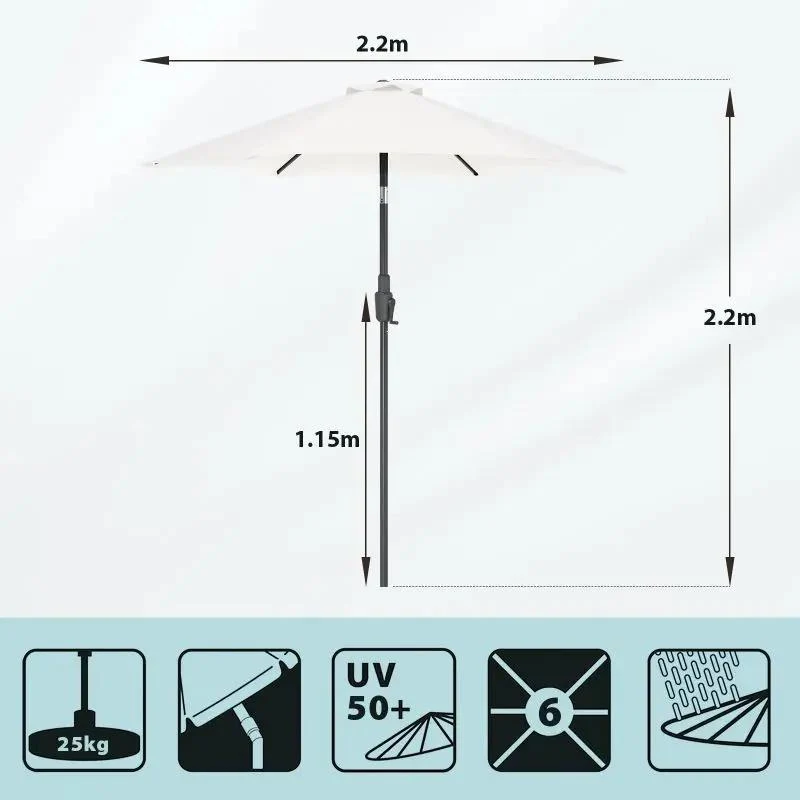 Sekey 220 cm Sonnenschirm mit Kurbel und Auto Kippen, Sonnenschutz UV50+