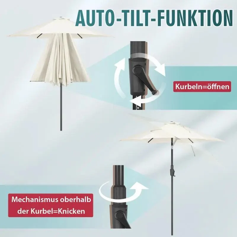 Sekey 220 cm Sonnenschirm mit Kurbel und Auto Kippen, Sonnenschutz UV50+