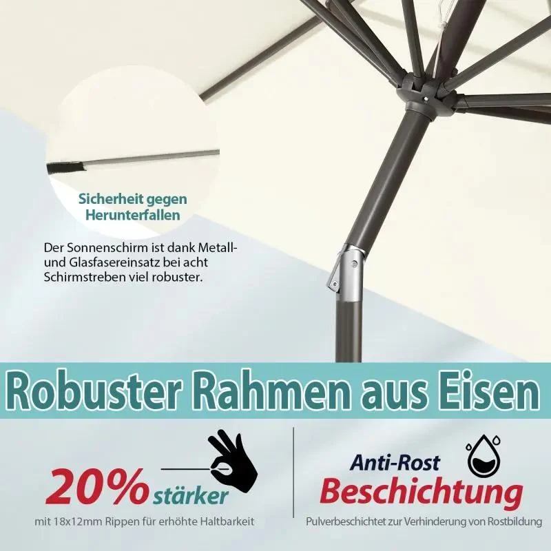 Sekey 220 cm Sonnenschirm mit Kurbel und Auto Kippen, Sonnenschutz UV50+