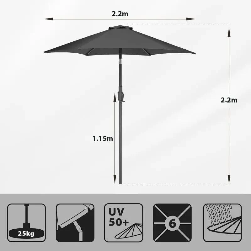 Sekey 220 cm Sonnenschirm mit Kurbel und Auto Kippen, Sonnenschutz UV50+