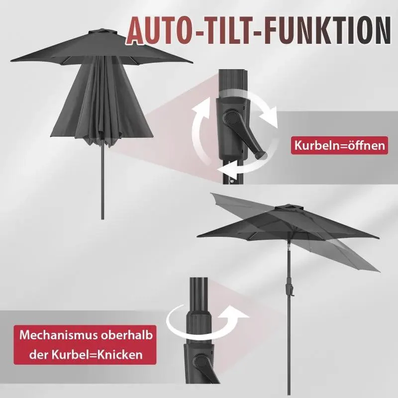 Sekey 220 cm Sonnenschirm mit Kurbel und Auto Kippen, Sonnenschutz UV50+