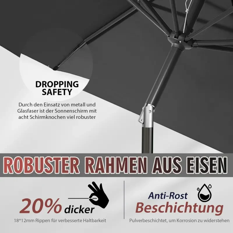 Sekey 220 cm Sonnenschirm mit Kurbel und Auto Kippen, Sonnenschutz UV50+