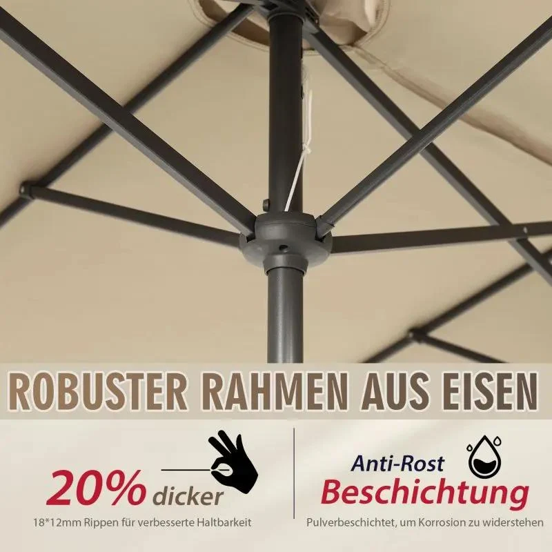 Sekey 220 × 400 cm Doppelsonnenschirm mit Kurbel, UV50+
