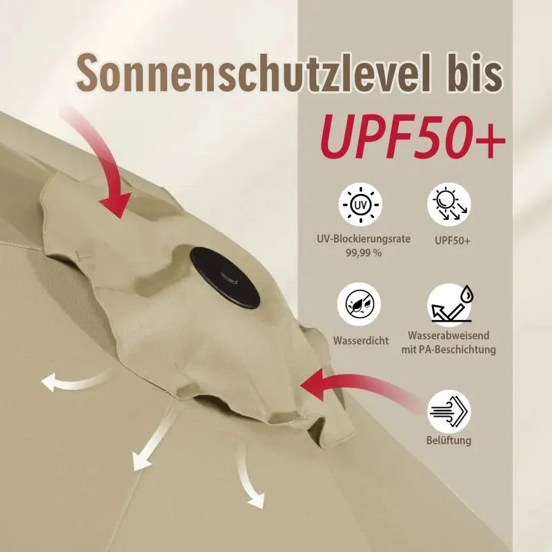 Sekey 220 × 400 cm Doppelsonnenschirm mit Kurbel, UV50+
