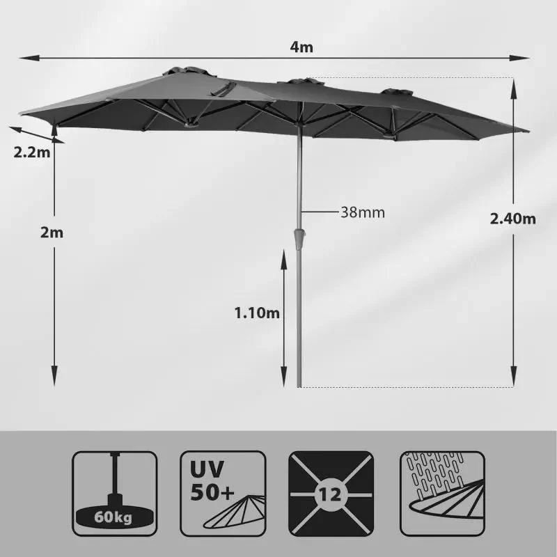 Sekey 220 × 400 cm Doppelsonnenschirm mit Kurbel, UV50+