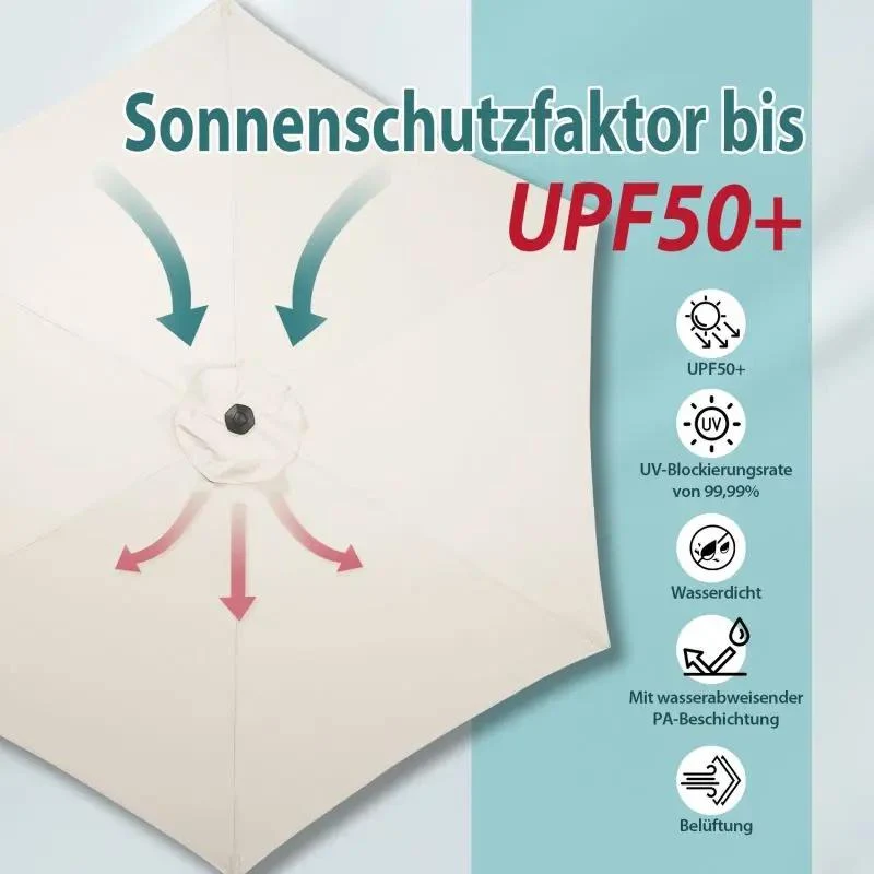 Sekey 270cm Sonnenschirm mit Kurbel, Knickbar im Sitzen, Sonnenschutz UV50+