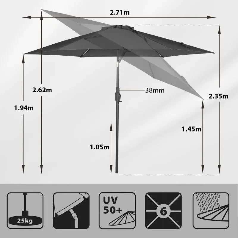 Sekey 270cm Sonnenschirm mit Kurbel, Knickbar im Sitzen, Sonnenschutz UV50+