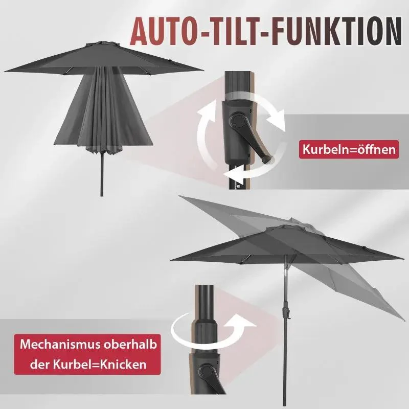 Sekey 270cm Sonnenschirm mit Kurbel, Knickbar im Sitzen, Sonnenschutz UV50+