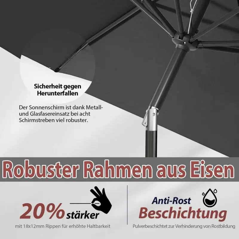 Sekey 270cm Sonnenschirm mit Kurbel, Knickbar im Sitzen, Sonnenschutz UV50+