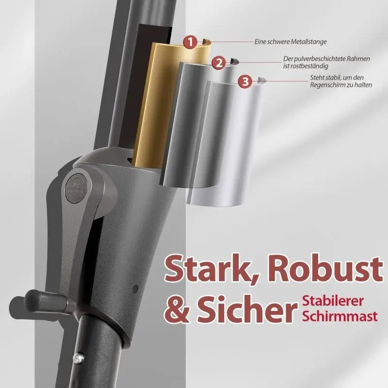 Sekey 270cm Sonnenschirm mit Kurbel, Knickbar im Sitzen, Sonnenschutz UV50+
