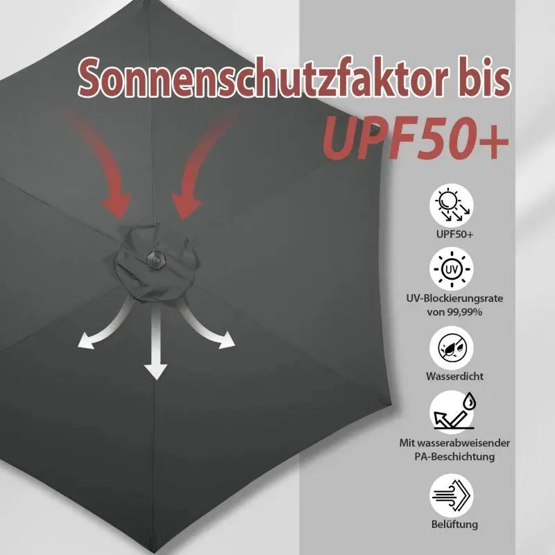 Sekey 270cm Sonnenschirm mit Kurbel, Knickbar im Sitzen, Sonnenschutz UV50+