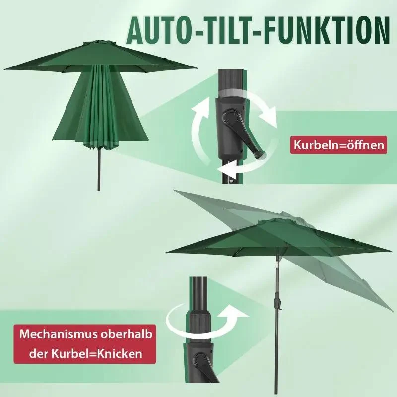 Sekey 270cm Sonnenschirm mit Kurbel, Knickbar im Sitzen, Sonnenschutz UV50+