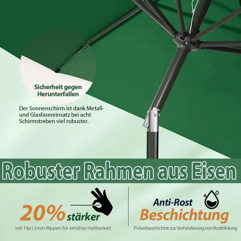 Sekey 270cm Sonnenschirm mit Kurbel, Knickbar im Sitzen, Sonnenschutz UV50+