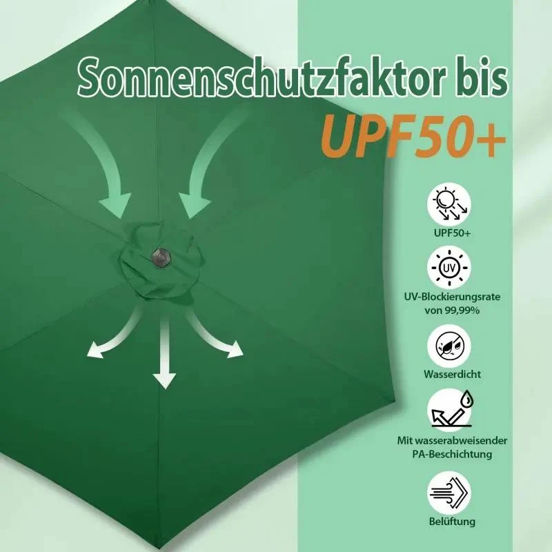 Sekey 270cm Sonnenschirm mit Kurbel, Knickbar im Sitzen, Sonnenschutz UV50+