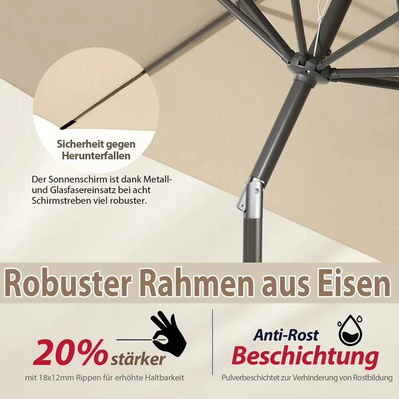 Sekey 270cm Sonnenschirm mit Kurbel, Knickbar im Sitzen, Sonnenschutz UV50+