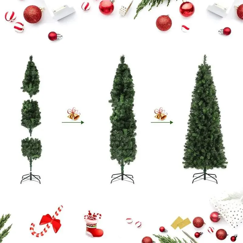 Salcar 180/210cm Künstlicher Weihnachtsbaum in Bleistiftform (schmal), mit 618/818 PVC Nadeln