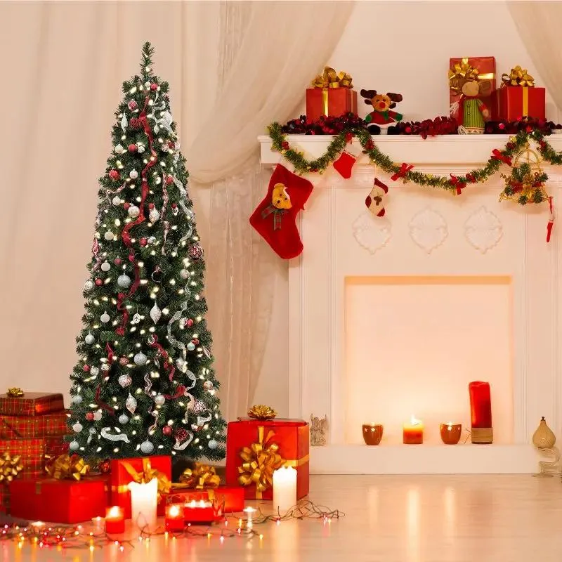 Salcar 180/210cm Künstlicher Weihnachtsbaum in Bleistiftform (schmal), mit 618/818 PVC Nadeln