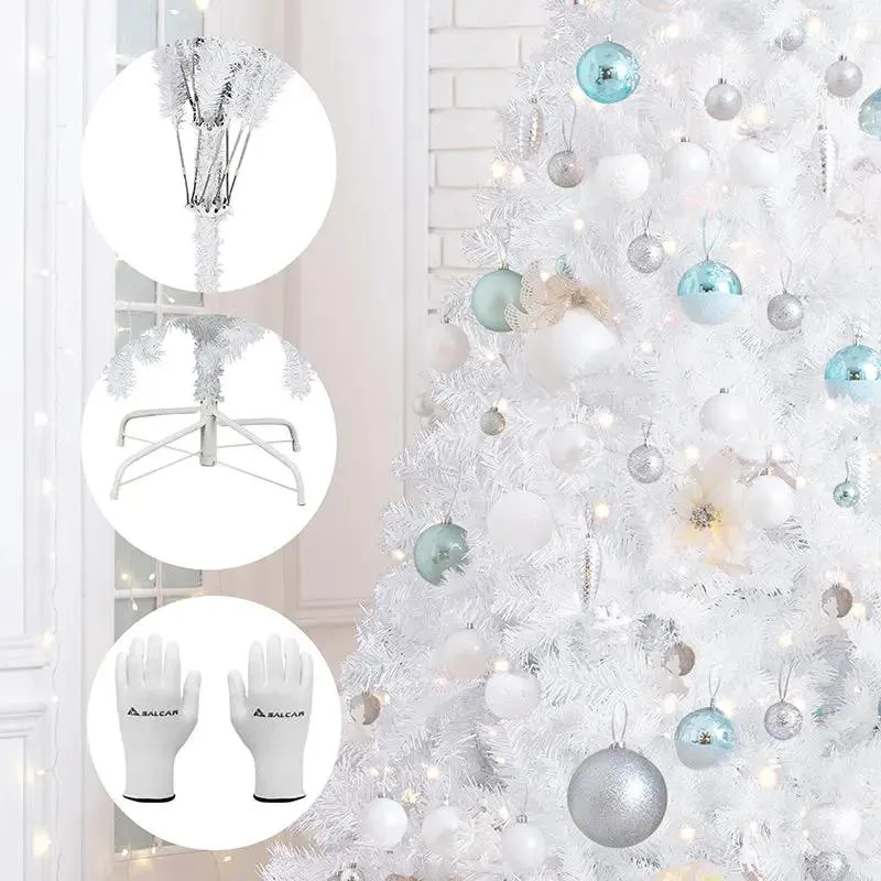 Salcar 180/210cm Künstlicher Weihnachtsbaum Weiß Christbaum mit Ständer, Nordmanntanne, 735/1025 PVC Nadeln