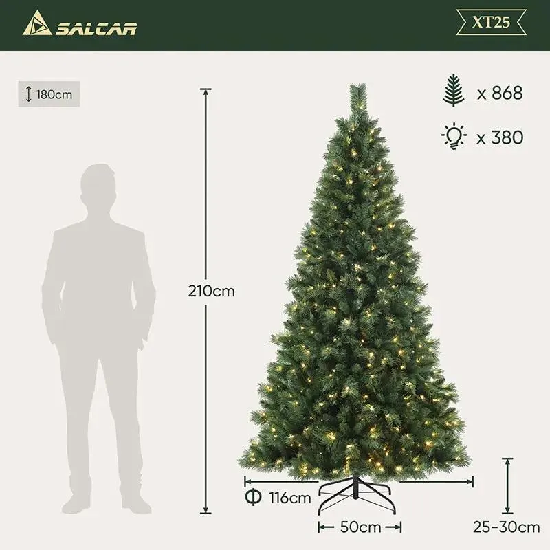 Salcar 120/150/180/210/240cm Künstlicher Weihnachtsbaum mit LED, mit 226/382/580/868/1168 Spitzen und 250/380/450 LEDs