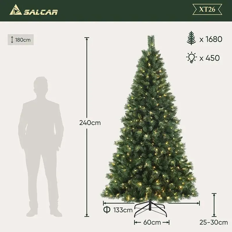 Salcar 120/150/180/210/240cm Künstlicher Weihnachtsbaum mit LED, mit 226/382/580/868/1168 Spitzen und 250/380/450 LEDs