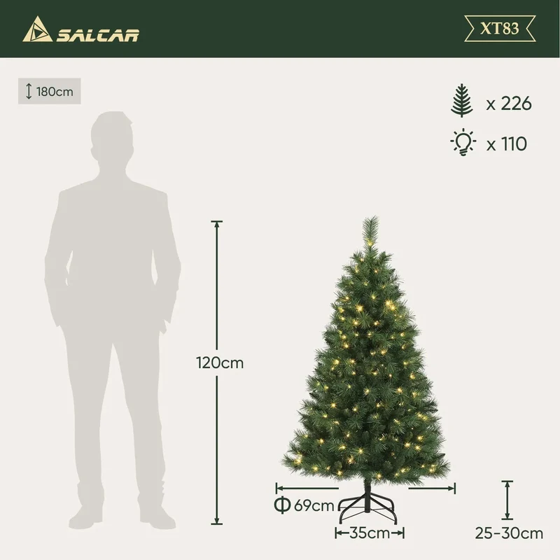 Salcar 120/150/180/210/240cm Künstlicher Weihnachtsbaum mit LED, mit 226/382/580/868/1168 Spitzen und 250/380/450 LEDs