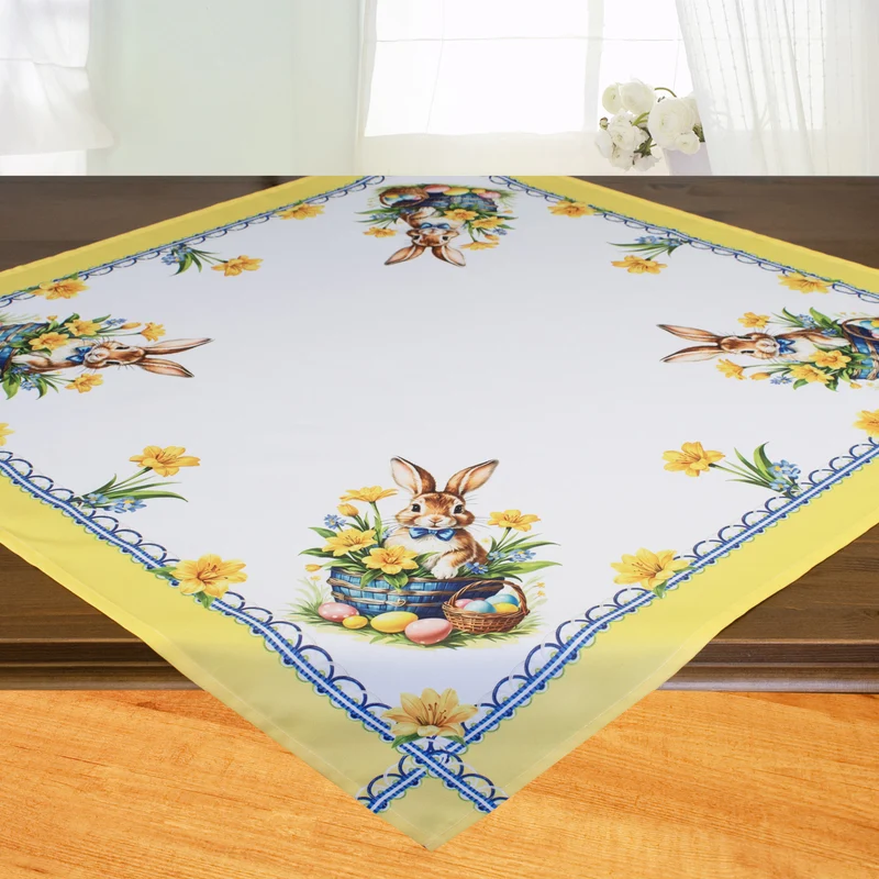 Fischer Fensterbilder Tischdecke "Osterhase im Korb" 85 cm x 85 cm