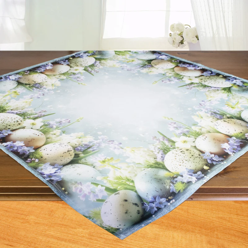 Fischer Fensterbilder Tischdecke "Ostereier mit Blumen " 85 x85
