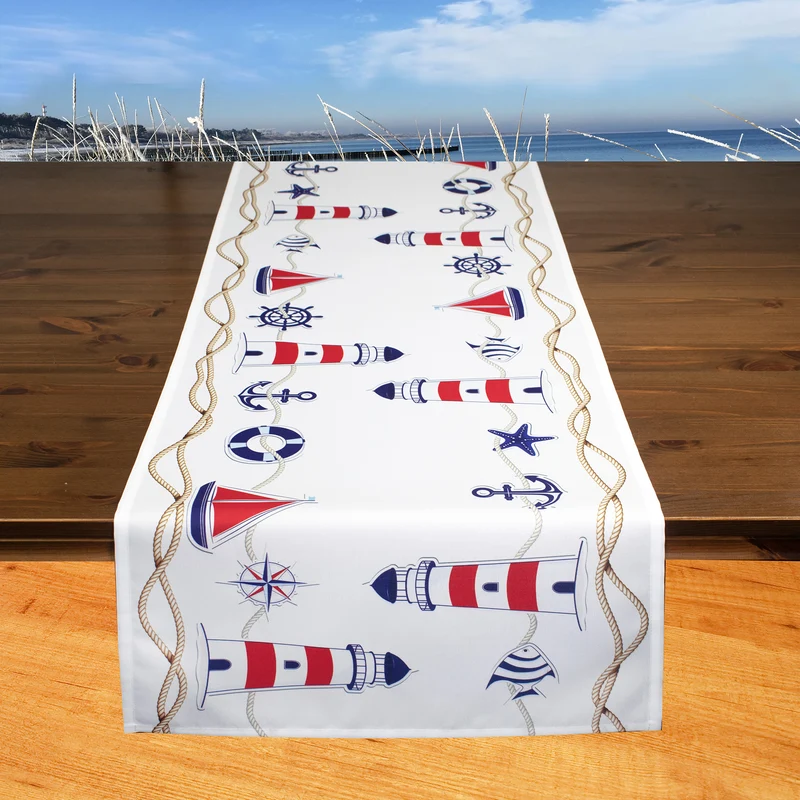 Fischer Fensterbilder Tischläufer "Maritim mit Segelboot" 40x140cm