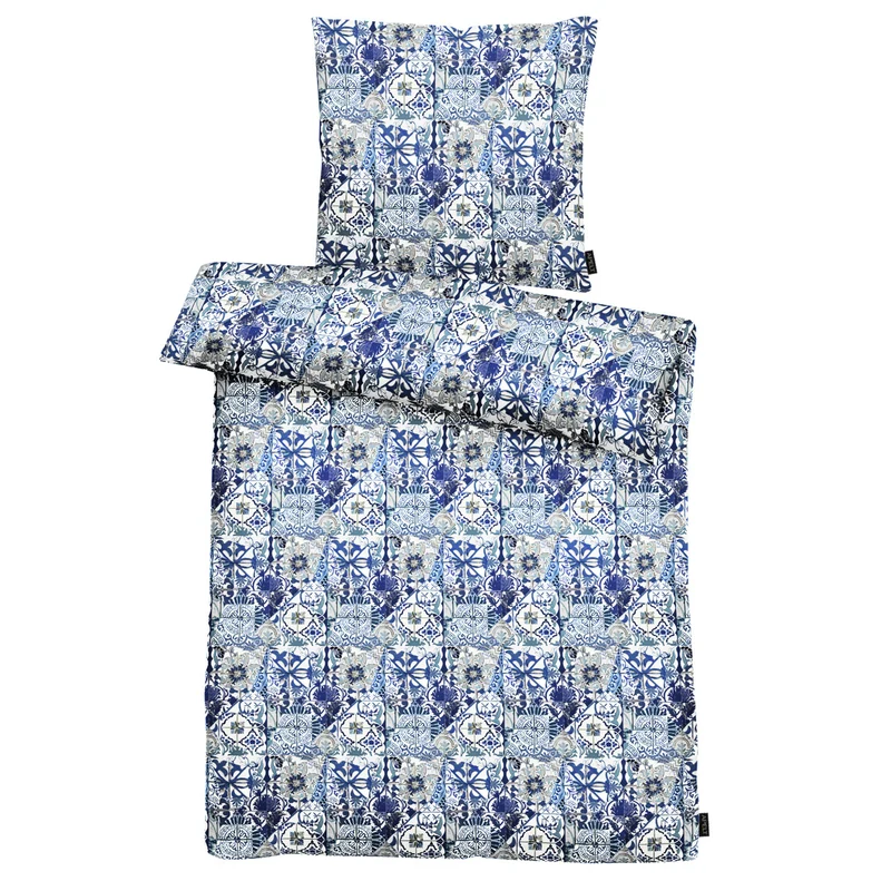 APELT Azzuro Bettwäsche Baumwoll-Satin handgemalte blau weiße Kacheln