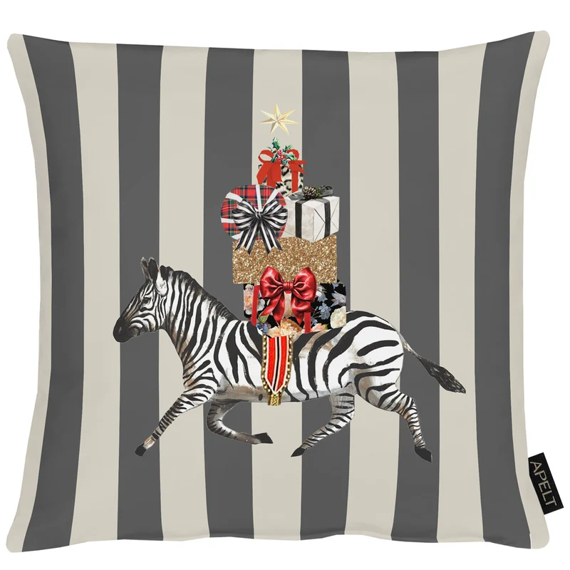 APELT Henrik Kissen Zebra mit Geschenken auf trendigen Streifen unterwegs