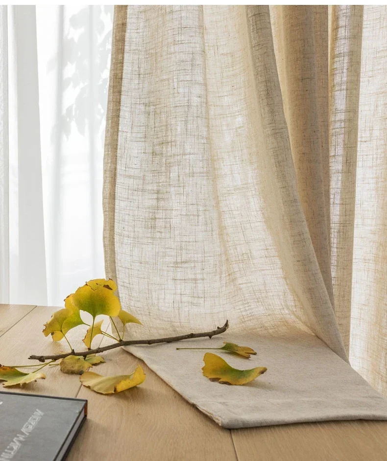 Beige Voile-Gardine in Leinenoptik