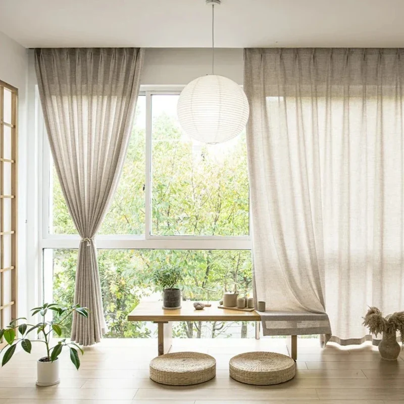 Beige Voile-Gardine mit Bordüre