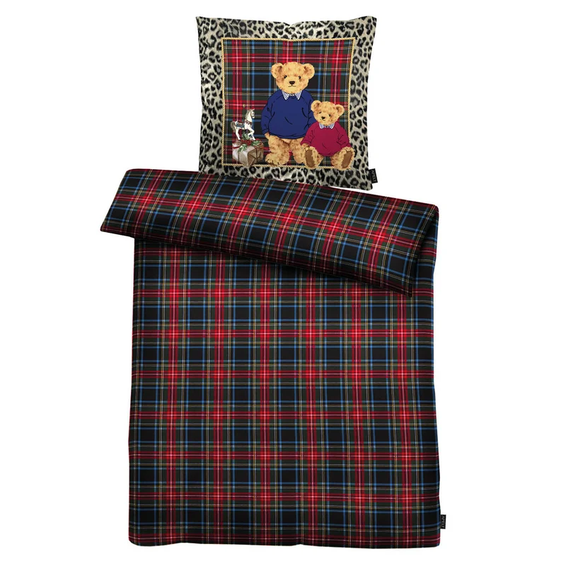 APELT Tommy Bettwäsche Baumwoll-Satin Teddy Bären Karo
