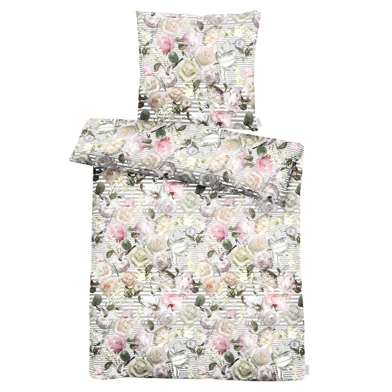 APELT Cosima Bettwäsche Baumwoll-Satin Rosen gestreift