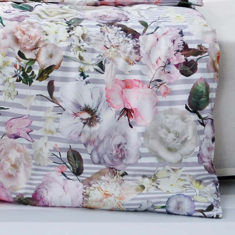 APELT Cosima Bettwäsche Baumwoll-Satin Rosen gestreift