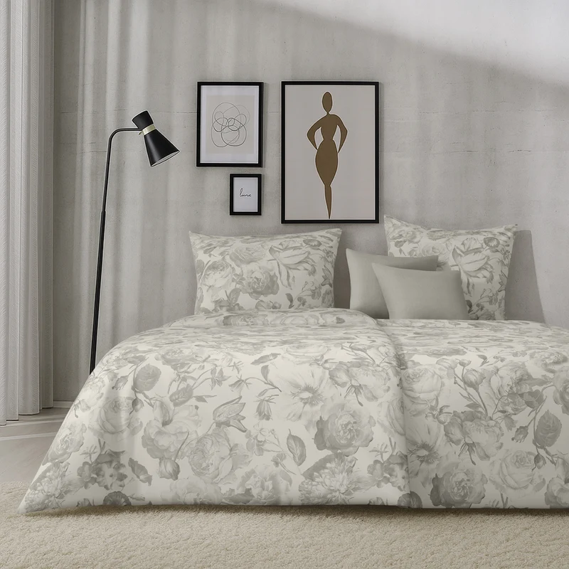 APELT Lela Bettwäsche Baumwoll-Satin Damast Rosen all over