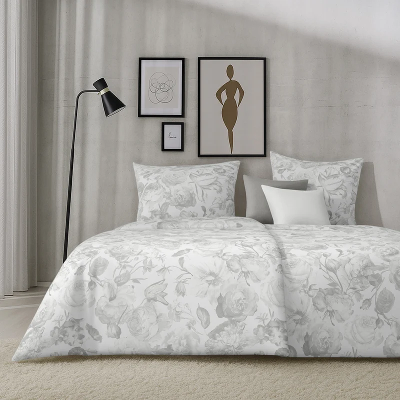 APELT Lela Bettwäsche Baumwoll-Satin Damast Rosen all over