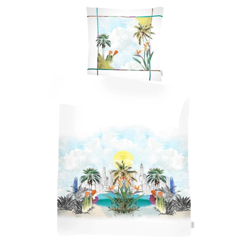 APELT Miami Bettwäsche Baumwoll-Satin schicker Großstadt-Dschungelgarten
