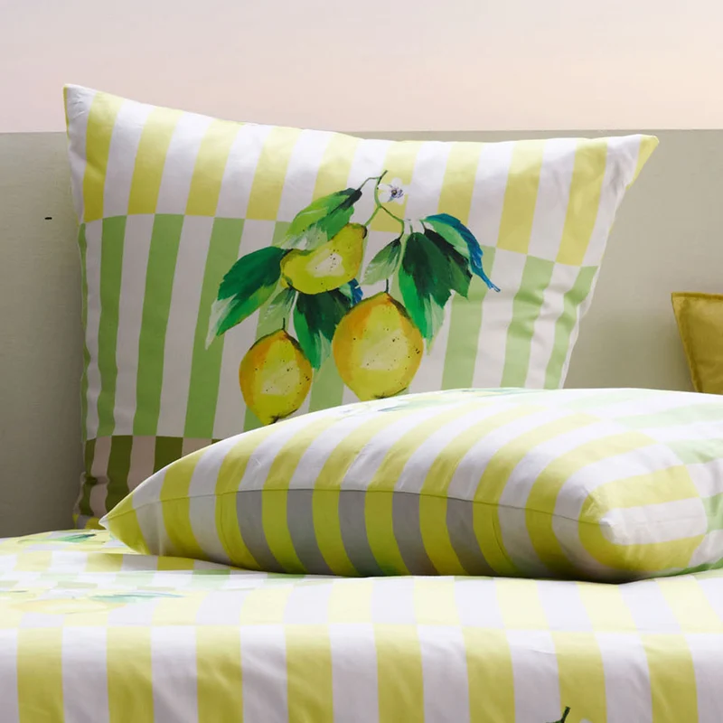 APELT Fresh Bettwäsche Baumwoll-Satin Citronen auf Streifen