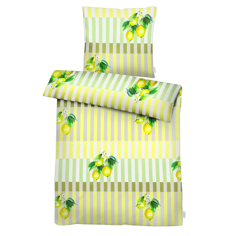 APELT Fresh Bettwäsche Baumwoll-Satin Citronen auf Streifen