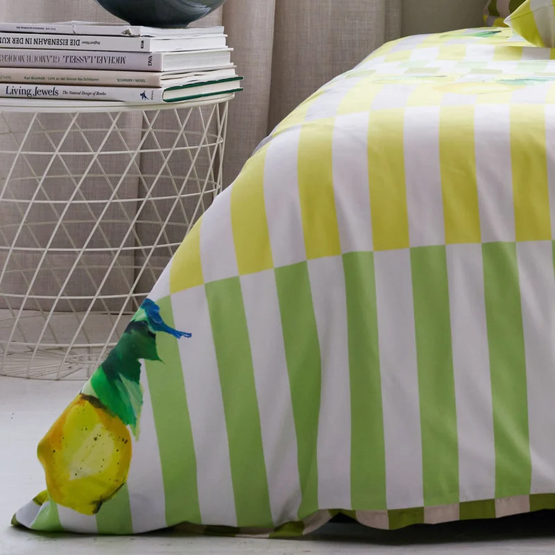 APELT Fresh Bettwäsche Baumwoll-Satin Citronen auf Streifen