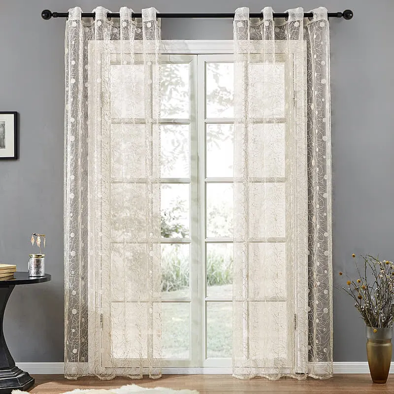 Beige Voile-Gardine mit Vogelmotiv