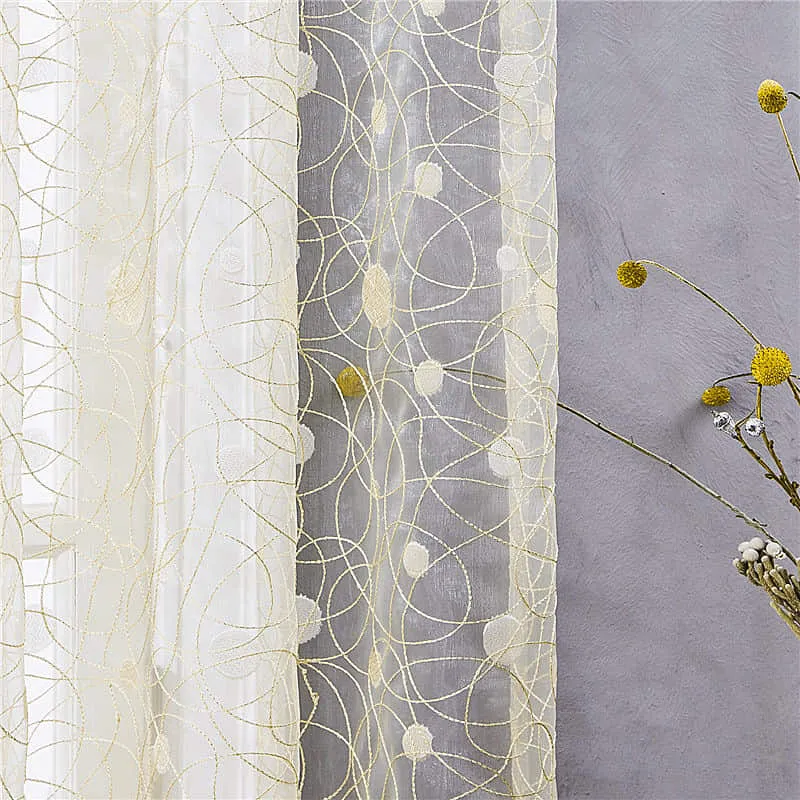 Beige Voile-Gardine mit Vogelmotiv