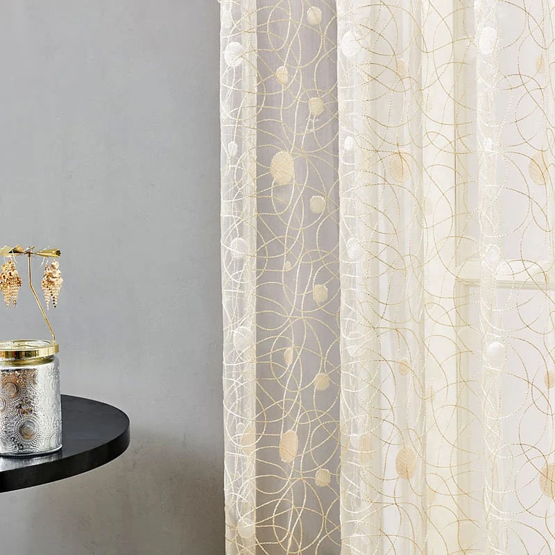 Beige Voile-Gardine mit Vogelmotiv