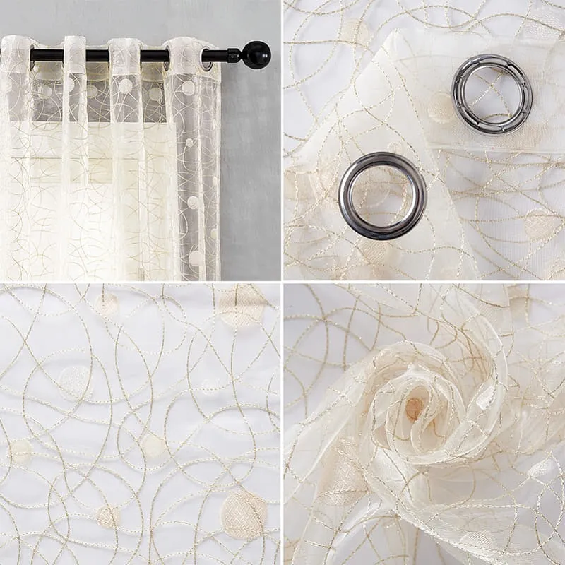 Beige Voile-Gardine mit Vogelmotiv