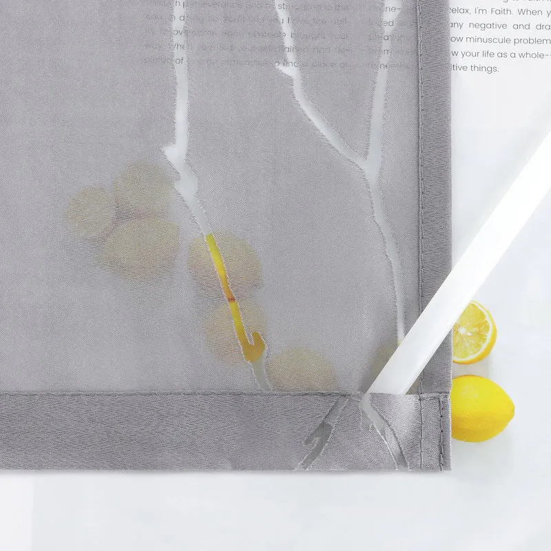 Gardinen Halbtransparent mit Ausbrenner-Blättermuster für Gardinenschiene 2er Set