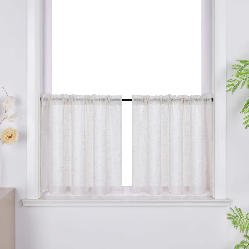 Scheibengardinen Leinenoptik mit grober Flammgarnstruktur 2er Set